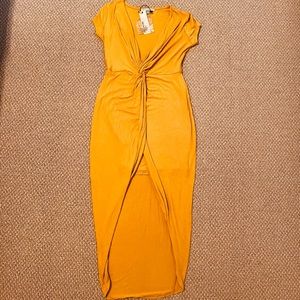 Mustard yellow knot dress